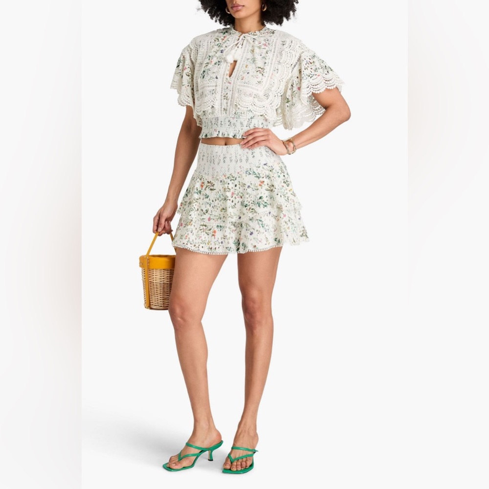 NWT ALICE + OLIVIA JOEY-FLORAL PRINT BRODERIE ANGLAISE COTTON MINI SKIRT SZ L